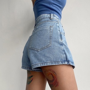Shorts in denim a vita alta a trapezio da donna, nuovo stile estivo, design finto due pezzi, <span class=keywords><strong>eleganti</strong></span> e snellenti, <span class=keywords><strong>pantaloncini</strong></span> gonna alla moda per ragazza - Product Image 3