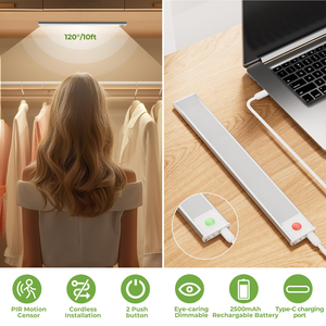 Éclairage intérieur ultra-fin, 3 couleurs, à intensité variable, rechargeable par USB 5V, lumière LED à détecteur de mouvement pour armoire de cuisine, placard, garde-robe - Product Image 4
