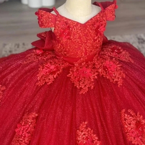 Vestido de Niña de las Flores Rojo Personalizado para Boda, con Apliques de Encaje, Perlas, Largo hasta el Suelo, Precioso Vestido de Princesa para Sesión de <span class=keywords><strong>Fotos</strong></span> de Cumpleaños - Product Image 3