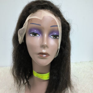 Perruque de <span class=keywords><strong>cheveux</strong></span> humains LetsFly en gros, pré-épilée, avec baby hair, style Yaki, 13*4, perruque frontale complète en dentelle, noire, <span class=keywords><strong>cheveux</strong></span> raides crépus - Product Image 2