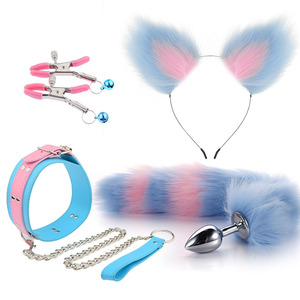 Ensemble de plug anal en métal pour adultes, godemichet anal <span class=keywords><strong>à</strong></span> <span class=keywords><strong>queue</strong></span> de renard bleu rose, 4 pièces, cosplay, dilatateur anal, jouets sexuels sexy pour femmes, masturbation anale - Product Image 5