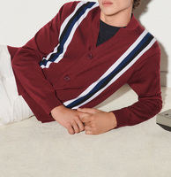 OEM 12gg Retro 60s 70s Pull Old School Style Fashion Cardigan Noir Rouge Rayures Hommes Vintage Cardigan Boutonné Pull en Tricot