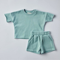 Grensoverschrijdende zomer jongens meisjes katoenen T-shirts met korte mouwen set Europa Amerika stijl effen kleur casual sportkleding 2