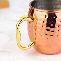 Taza Moscow Mule de 550 ml con Logotipo Personalizado, Asa con Apoyo para el Pulgar, Acero Inoxidable 304, Recubierta de Cobre, para Cerveza de Jengibre, Vodka, para Bares y Restaurantes