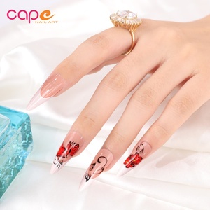 <span class=keywords><strong>Faux</strong></span> <span class=keywords><strong>ongles</strong></span> longs pointus pré-dessinés style Ins, rose clair, motif papillon, lot de 24 pièces avec accessoires - Product Image 1