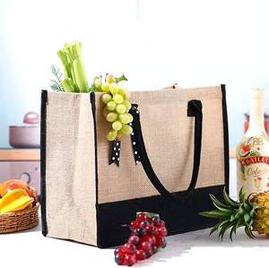 Promotional Eco Travel Bridesmaids Birthday Gift Shopping Reusable Burlap Black Tote Cheap Jute Bags - Product Image 4