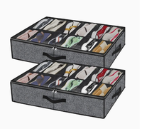 Boîte de rangement sous le lit en tissu gris, anti-poussière, pliable, avec couvercle en maille et compartiments séparateurs