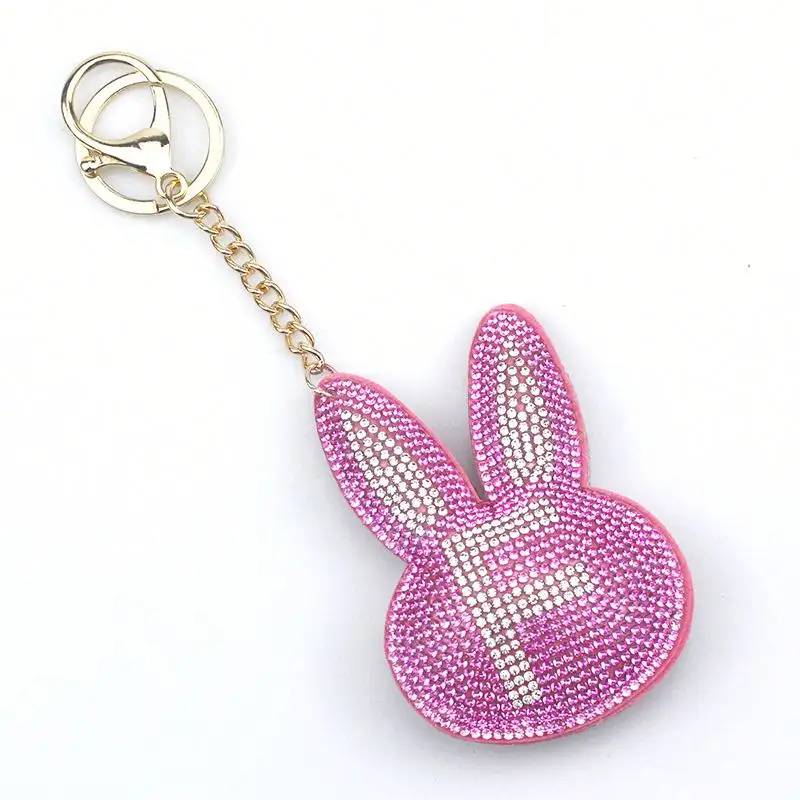 diy ornament accessories rabbit head 26 letters hot drilling leather key chain fashion tassel key ring handbag pendant