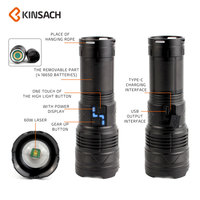 Linterna Súper Brillante KINSACH KS-G501 de Fábrica al por Mayor, de Aleación de Aluminio, con Carga Tipo-C, Enfoque Telescópico, 60w, con Lámparas LED Blancas
