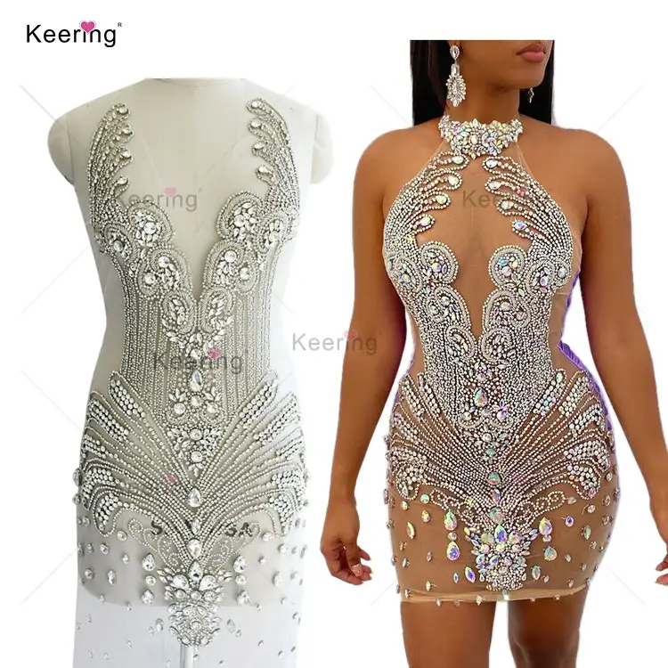 Wholesale rhinestone bodice applique crystal panel for rhinestone dress WDP-245