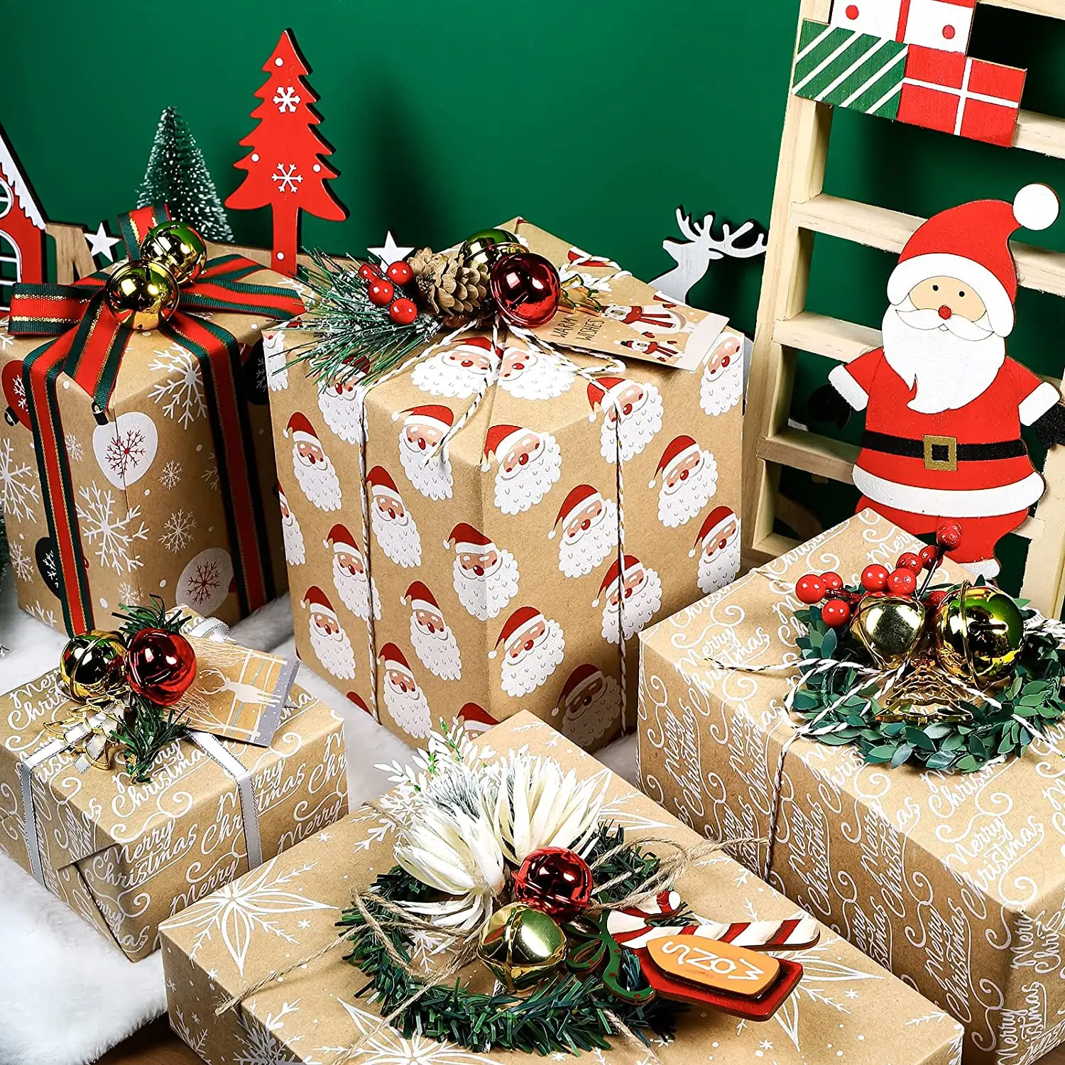 Toptan yüksek kaliteli baskı basit Xmas hediye kalınlaştırmak kağıt ambalaj kahverengi Kraft noel hediye paketi kağıt