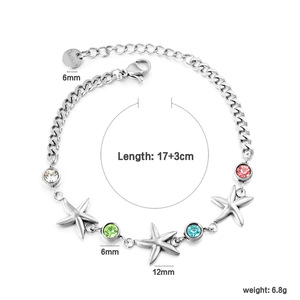 Pulsera con Dije de Estrella de Mar, Chapada en Oro de 18k, Acero Inoxidable, Engaste de Bisel con Gema, Joyería de Moda para Fiesta - Product Image 5