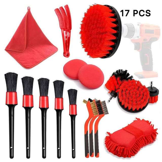 PMS 17pcs Multi-functional Auto Wash Scrubber Detailing Brush Car Cleaning Microfiber Towel Car Care & Cleanings Tools Kit