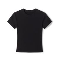 T-shirt femme coupe droite à manches courtes en coton-polyester, style français, été 2025, court, extensible, ajusté, col rond, tendance