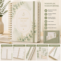 Agenda scolaire personnalisé avec logo 2026-2027, couverture rigide A5, spirale, planificateur hebdomadaire, mensuel, journal des objectifs quotidiens, agenda, planificateur scolaire vert floral