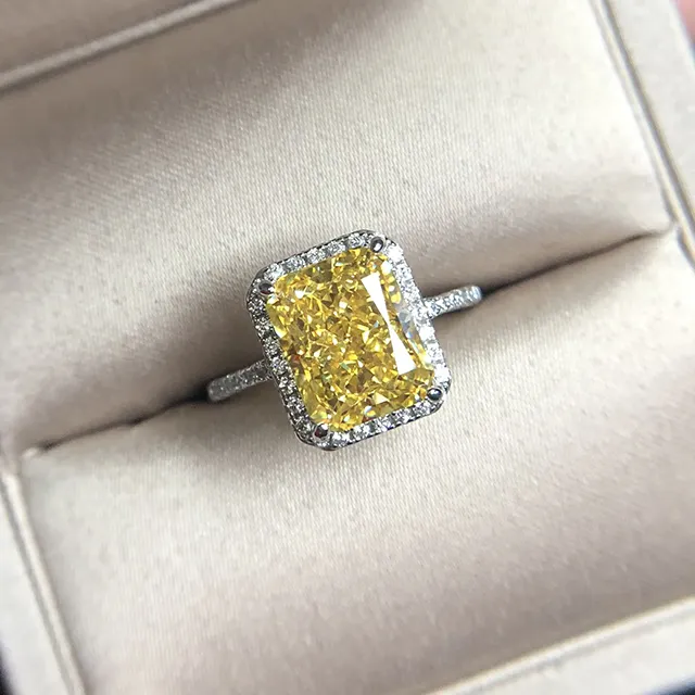 4 CT 8*10mm 925 Sterling Bạc đồ trang sức công chúa cắt Citrine Vòng Cubic Zirconia kim cương rạng rỡ cắt CZ engagement Ring