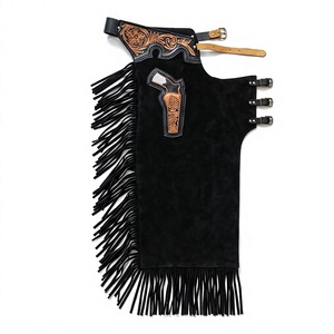 Chaps d'équitation Western en daim noir sur mesure, taille haute, sans manches, à franges, faits main, pour performance et travail, équipement équestre de qualité supérieure - Product Image 1