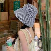 Sombrero de Pescador a Cuadros Blanco y Negro para Mujer, Estilo Coreano INS, Ala Ancha, Protección UV, Cubre Rostro, Sombrero para el Sol