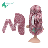 Produit AliExpress en vogue le chapeau de pirates en stock Laser Durag avec des enveloppes de tête à longue queue
