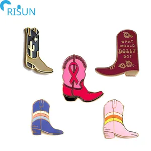 Wholesale Cheap Western Cowboy Enamel Pins Custom Design Boot Cowboy Hard Soft Enamel Lapel Pin Shoes Badge Brooches Pins