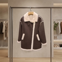 Manteau mi-long chaud pour femme, style vintage, en faux daim, mélange de laine à 30 %, doublure polaire, revers large, boutons à pression en corne, coupe ample, vêtement d'extérieur d'hiver