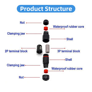 Connecteur <span class=keywords><strong>de</strong></span> câble étanche IP68 mini 2 ou 3 broches avec borne à sertir pour connexions <span class=keywords><strong>de</strong></span> fils 16A 300V Boîtier PA66/Nylon - Product Image 3