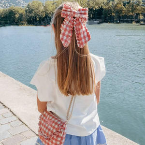 Accessoires pour cheveux personnalisables à carreaux avec bord festonné, longue queue et grand nœud pour fille/femme - Product Image 2