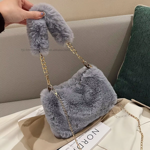 Fall Winter Fluffy Luxury Designer Mini <b>Handbag</b> Woman Leather Plush Faux Fur Shoulder Bag Crossbody Lambswool Lock Purse - Product Image 5