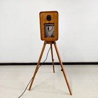 Cabine Photo Vintage en Bois Double Face avec Support d'Imprimante Assorti, Miroir DSLR en Bois et Flash Godox