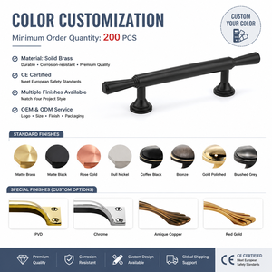 Koppalive katı pirinç t-bar dolap kulpu Modern Vintage fırçalanmış lüks dolap çekmece kapı çoklu boyutları - Product Image 5