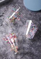 Copa de Vino de Vidrio de Doble Pared de 250 ml al por Mayor, con Confeti de Colores en el Interior, Copa de Vidrio de Borosilicato de Alta Calidad con Tallo para Regalo de Fiesta