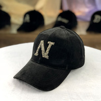 Casquette de baseball noire en velours avec strass et lettres, personnalisable, pour le printemps et l'hiver, style sport et mode, vente en gros