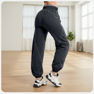 Women's Solid Four-Way Stretch Spandex/Nylon Breathable Quick-Dry Elastic Waist Casual Pants High Waisted Loose Leg Yoga - Product Image 2