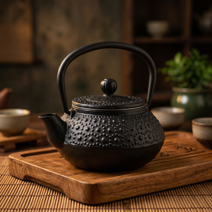 Oriental Style Metal <b>Tea</b> Kettle With Lid And Handle Black <b>Cast</b> <b>Iron</b> Design - Product Image 6