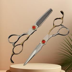 Tijeras de entresacar Mj de 6 pulgadas con mango dorado, de acero inoxidable, para peluquería, para uso con la mano derecha - Product Image 4