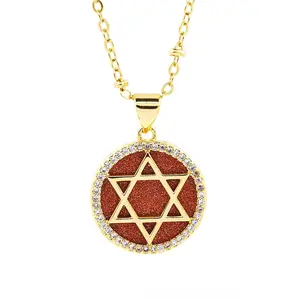 Fashion Natural Stone Star Of David Necklace Pearl Shell Solomon Accessories Gold Plated Long Chain Jewish Jewelry Wholesale