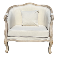 Fauteuil en lin moderne français rembourré avec un design en bois de style mariage pour événements élégants, utilisation en villa et dans les parcs