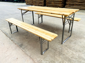 Conjunto de Mesa y Bancos de Madera de Pino Maciza Resistente para Acampar al Aire Libre para 4-8 Personas con Patas Adicionales en el Centro - Product Image 4