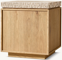 Table basse moderne en bois massif de forme carrée Table d'appoint pour le thé avec dessus en travertin Table d'appoint carrée Lumi