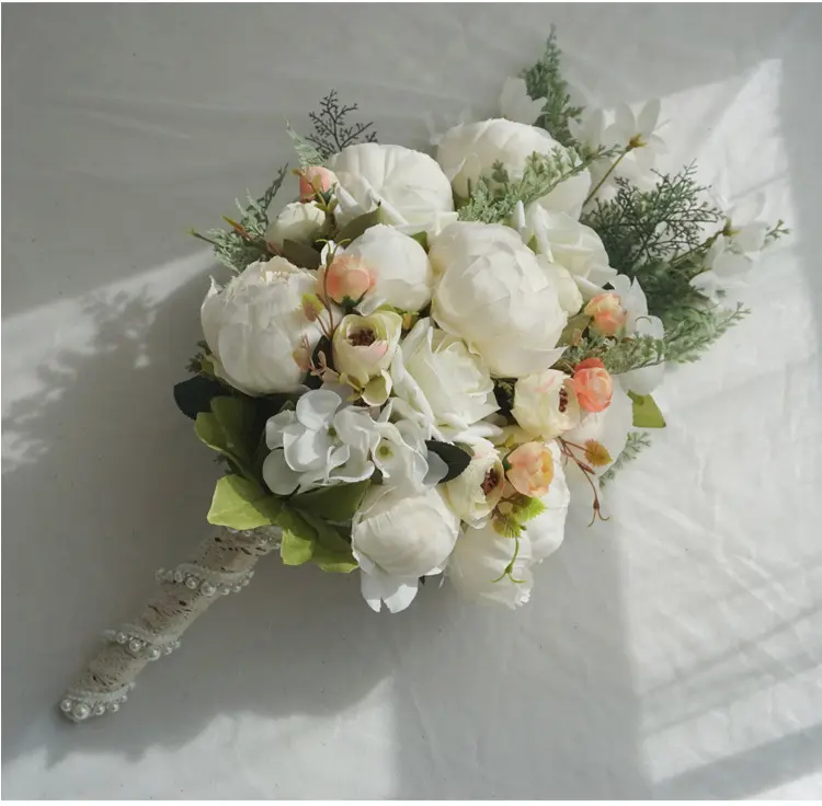 Wedding Bridal Bouquets Waterfall White Flowers Bridal Bouquets Artificial Pearls Crystal Wedding Bouquets