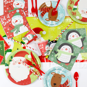 Snow Santa Claus Party Tableware Four-piece Set Merry Christmas Theme Paper Plates Set for 8 Guests - Product Image 6