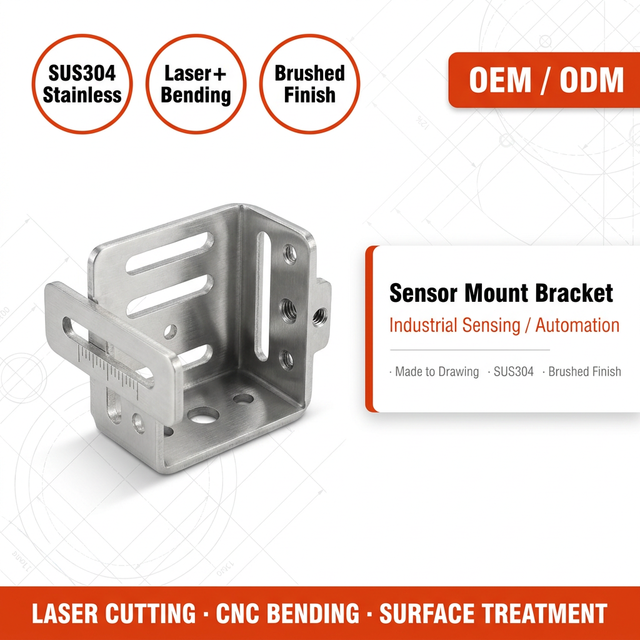 Custom Sheet Metal 304 Stainless Steel Sensor Mounting Bracket OEM Laser Cut Bending Brushed Fabrication