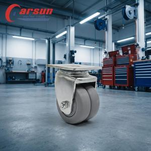 ล้อรถเข็น AGV ขนาด 3 นิ้ว ยี่ห้อ Carsun Gray แบบชุบสังกะสี ล้อหมุนได้ ผลิตจากเหล็ก แผ่นยางเทอร์โมพลาสติก ลูกปืน ไม่มีเบรก แบบเกลียว - Product Image 3
