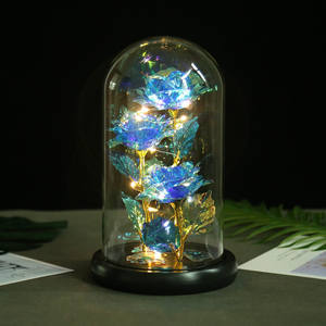G128กาแล็กซี่ฟอยล์สีทองกุหลาบดอกไม้ที่มีไฟ LED ฟอยล์สีทองในโดมแก้วปกกล่องของขวัญสำหรับวันคริสต์มาสวาเลนไทน์ - Product Image 6