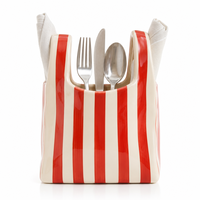 Porte-couverts en céramique rayé rouge et blanc, forme sac de courses créatif, organiseur d'ustensiles pour restaurant et maison
