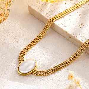 316L Stainless Steel Pearls Thick <b>Necklace</b> Earrings <b>Ring</b> for Women Simple Vintage Jewelry Set Gifts Party Accessories - Product Image 2