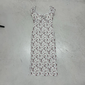 Robe midi texturée à col carré, imprimé floral, bordure en dentelle, style girly et doux - Product Image 2
