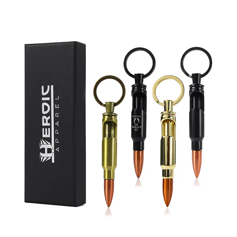 Em estoque Metal Bullet Shaped Beer Bottle Opener Chaveiro Bullet Invólucro com Custom Gravado Bullet Bottle Opener Keychain