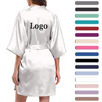 Logo Kustom Grosir Bersabuk Spa Jubah Mandi Malam Pesta Pernikahan Pengiring Pengantin Peignoir Kimono Satin Jubah