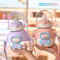 Bouteille d'eau isotherme grande capacité pour enfants, motif dessin animé, avec sangle, anti-fuite, élégante, pour l'extérieur, gourde en plastique de qualité étudiante